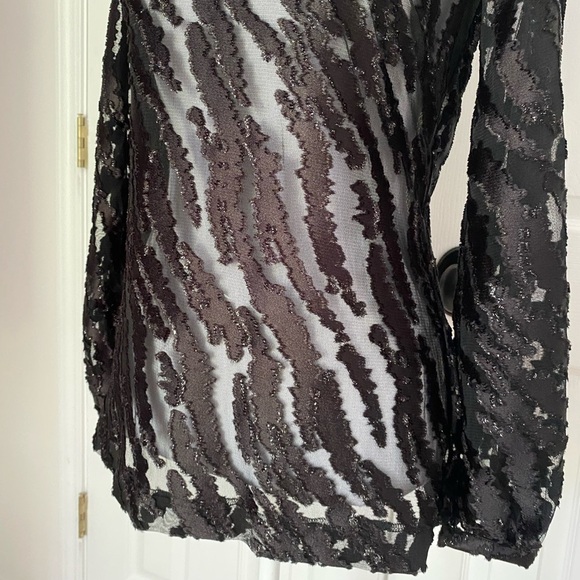 Hilton Hollis- NWT Black Sheer Tiger Print Velvet Burnout Longsleeve Top - Picture 4 of 12